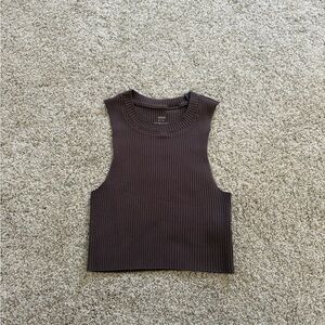 Sleeveless Ribbed Brown crop Top